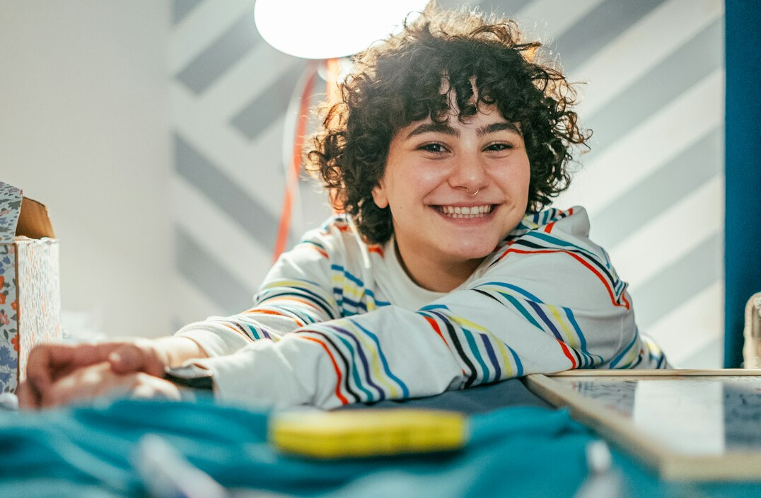 happy kid with computer